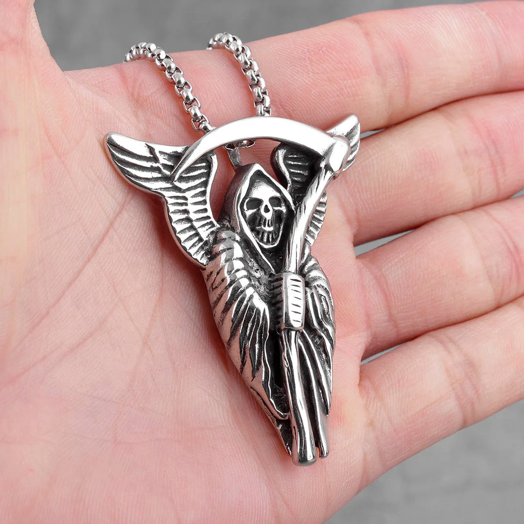 Grim Reaper Death Skull Pendant Necklace — Stainless