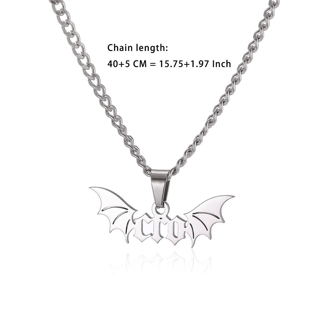Gothic Bat Wings Cuban Chain Necklace — Stainless Steel