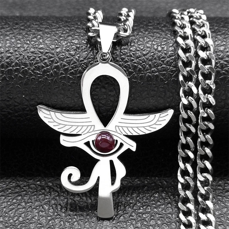 Cross Horus Eye Steel Pendant Ancient Ankh Egypt