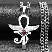 Winged Cross Horus Eye Steel Pendant Ancient Ankh Egypt