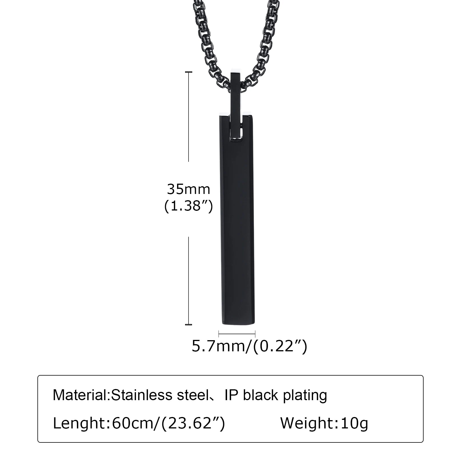 3D Bar Box Chain Pendant Necklace — Stainless Steel