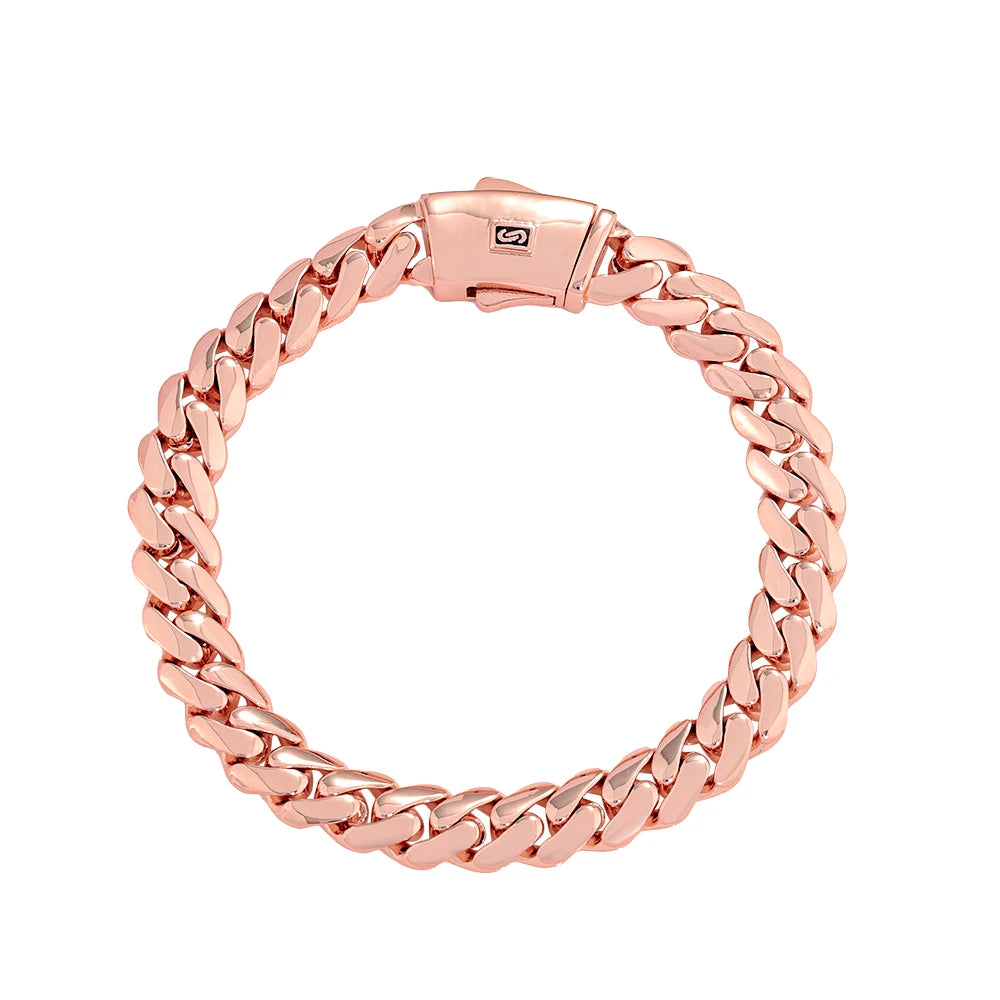 Rose Gold Cuban Chain Necklace Smooth 6/8MM
