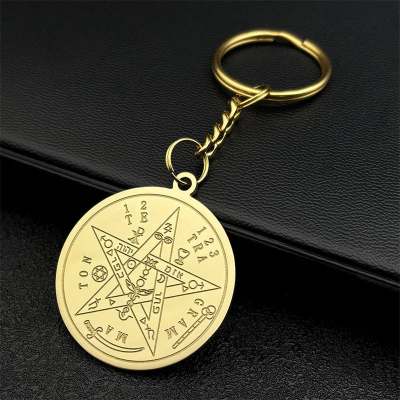 Star Key Gold Pendant Gothic Pentagram Witchcraft
