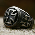 Black Iron Cross Pattern Ring — Stainless Steel