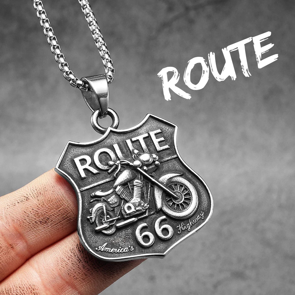 Punk Motorcycle Series Rider Route66 Stainless Steel Men Necklace Pendant Chain New in For Women Fashion Jewelry Gifts Wholesale