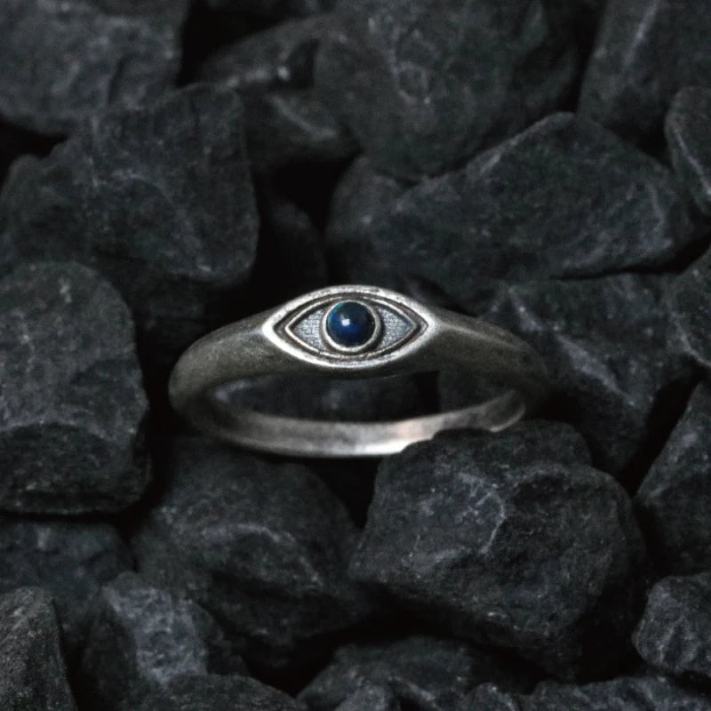 Silver Lapis lazuli vintage Simple ethnic style horse-eye pointed blue rings Unisex version for trend Party banquet Jewelry gift