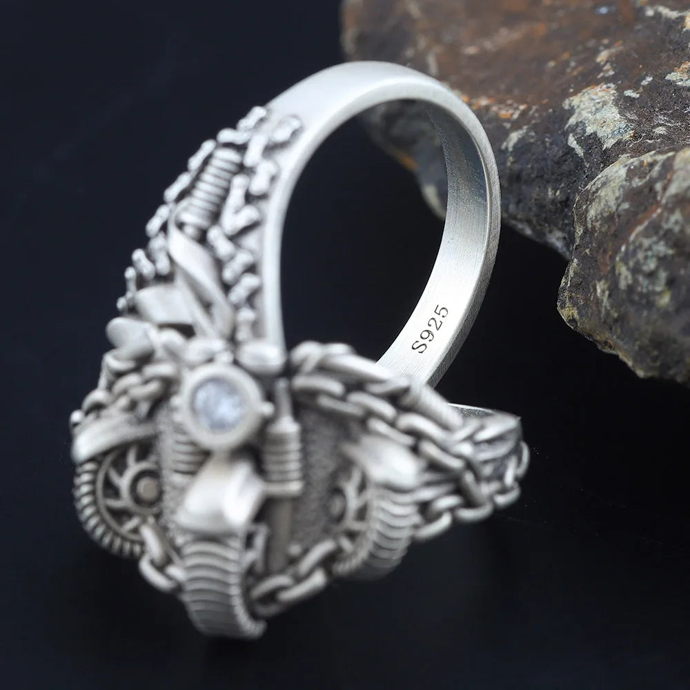 Skull Motorcycle Ring — 925 Silver