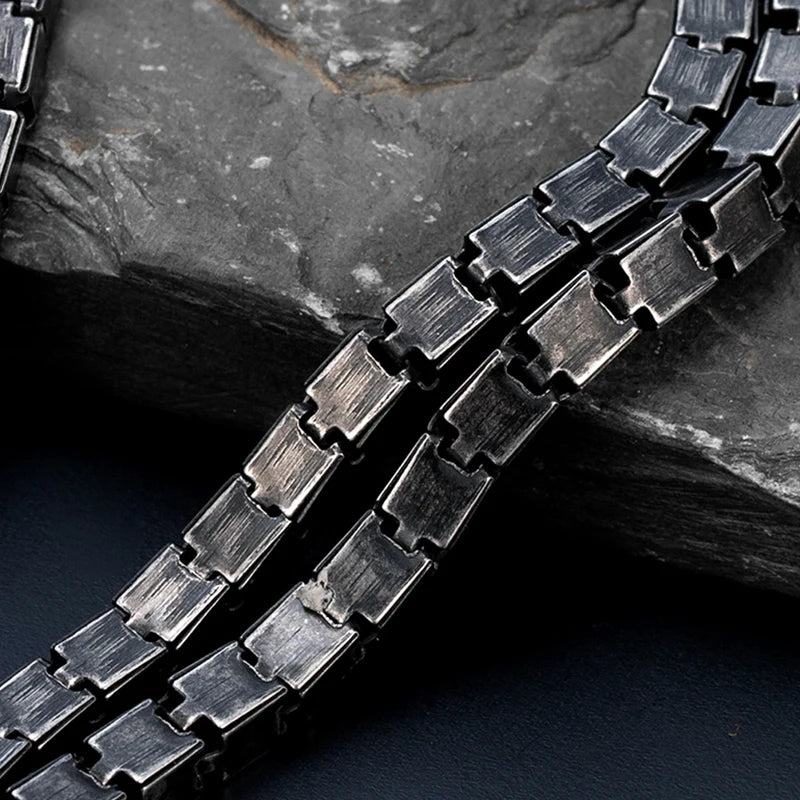 Punk Trendy Motorcycle Men's and Women's Chain Bracelet Retro Black Stainless Steel Bracelet Magnetic Buckle For boyfriend Ｇifts