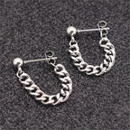 Black Steel Chain Stud Earrings Minimal