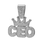 Iced Out Crown CEO Letter Pendant Cuban Link Chain Necklace