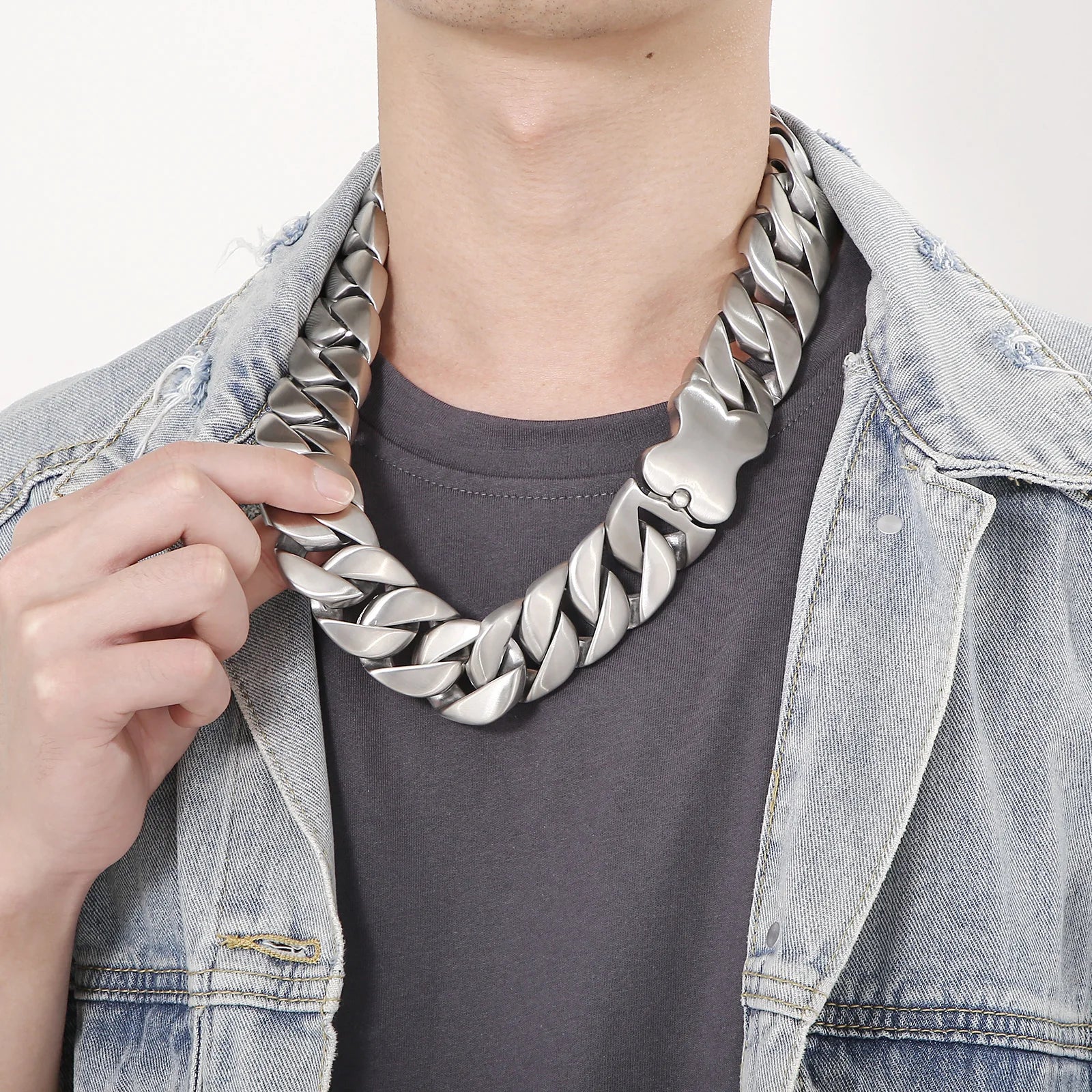 24/31MM Larger Cuban Chain Dog Bone Charm Necklace for Men Women Stainless Steel 316L Heavy Choker Punk Trendy Jewelry Cool Gift