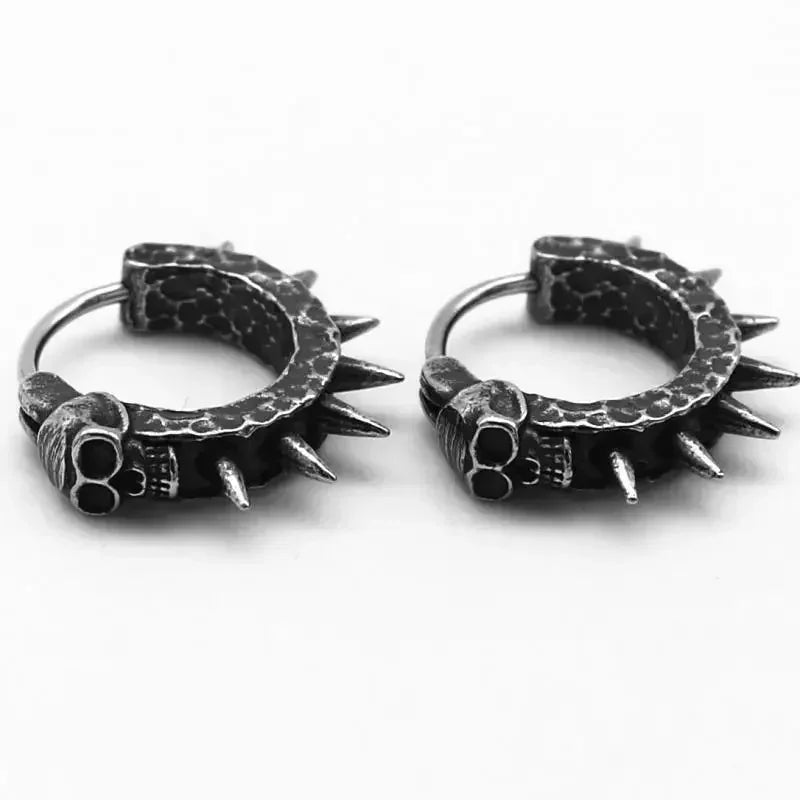 Gothic Spiked Hoop Earrings Small Textured Huggie — Two-Tone