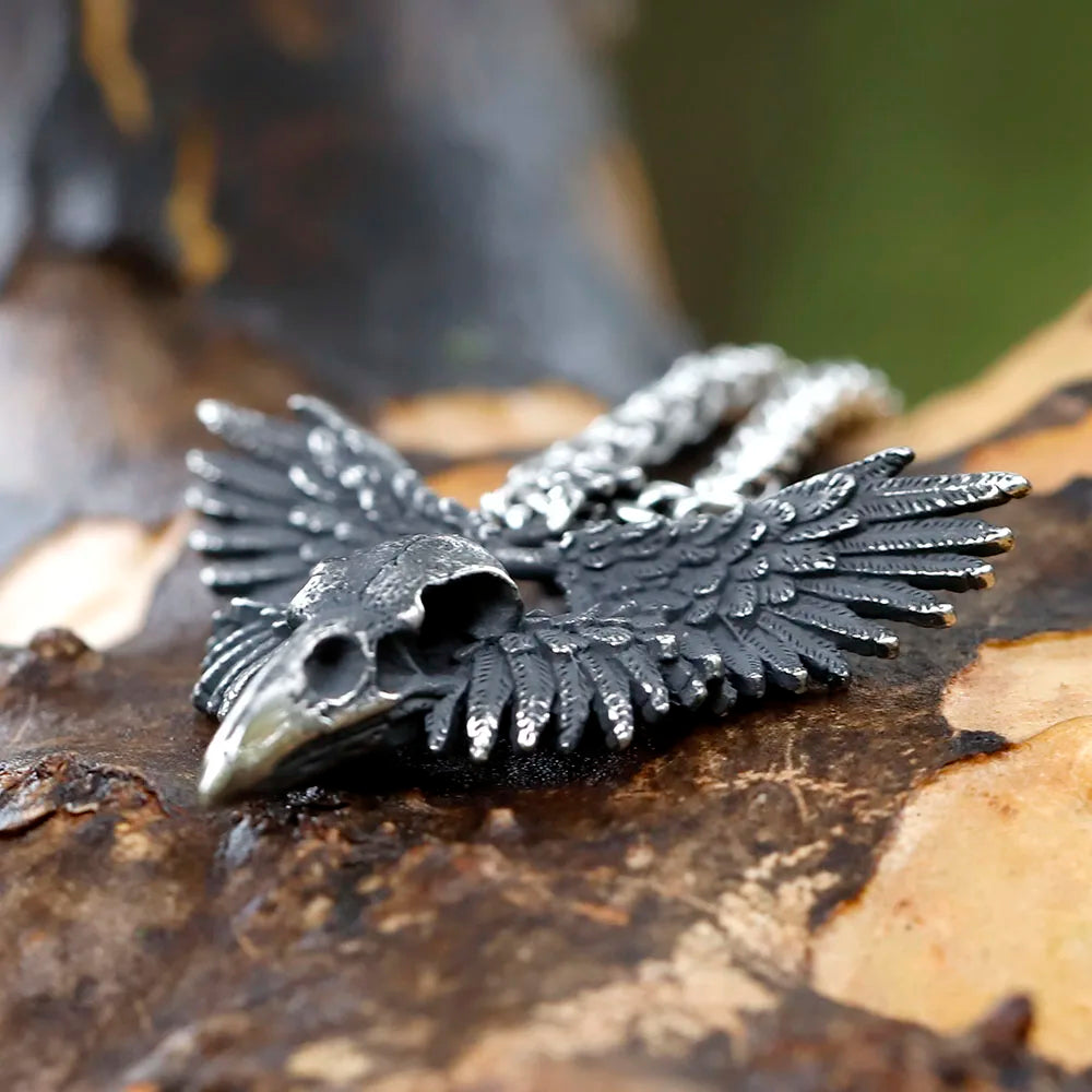 Viking Raven Stainless Steel Pendant Necklace
