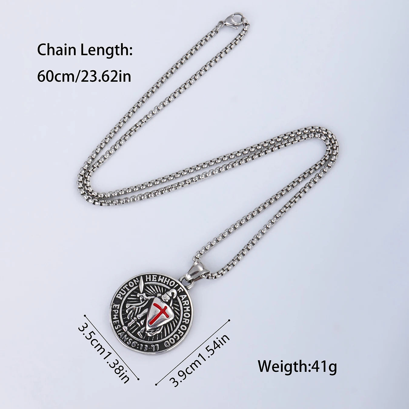1PC INGX Stainless Steel Men's Retro Knight Cross Shield Pendant Necklace for Men Medieval Viking Necklace Man Jewelry