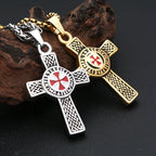 Red Cross Shield Pendant — Stainless Steel