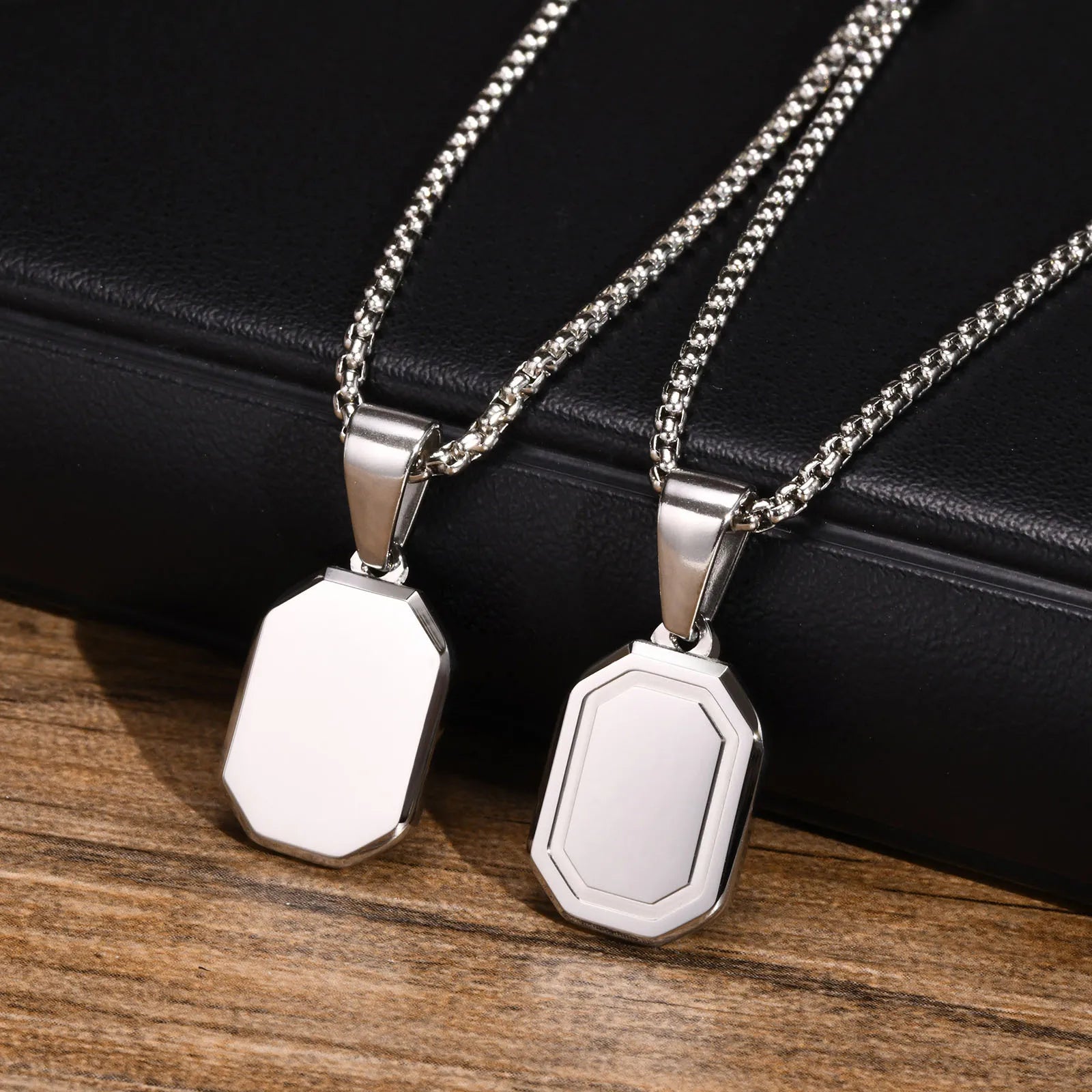 Vnox Geometric Pendant Necklaces For Boys,Stainless Steel Simple Square Dog Tag Men Necklaces,Retro Collar Jewelry Gift