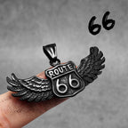 Route 66 Rider Wings Pendant — Stainless Steel