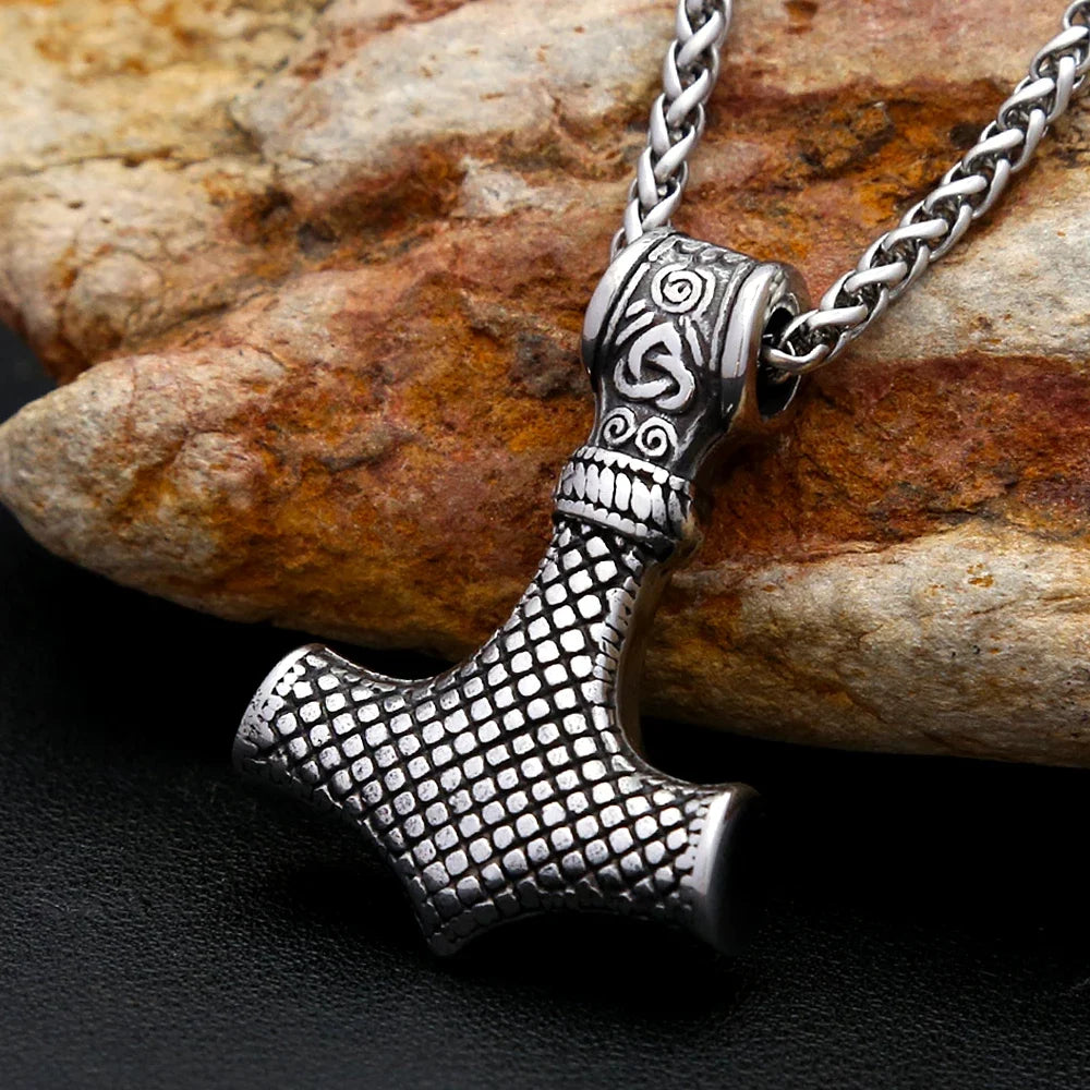 Unique Vintage Viking Thor Hammer Pendant For Men Stainless Steel Celtic Knot Necklace Punk Amulet Jewelry Gifts