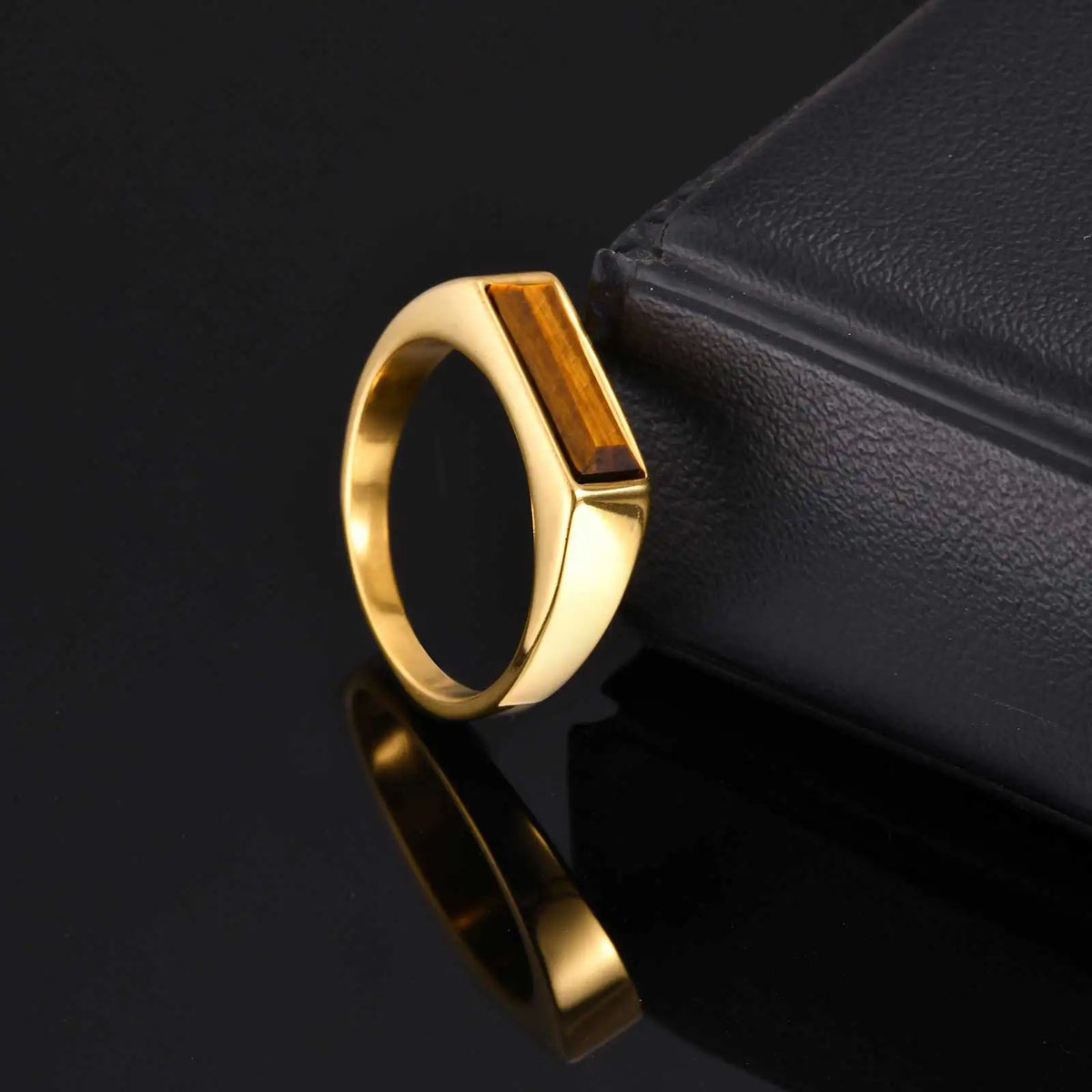 Vintage Square Natural Stone Signet Ring for Men, Minimalist Stainless Steel Rings, Fashion Jewelry Gift to Father