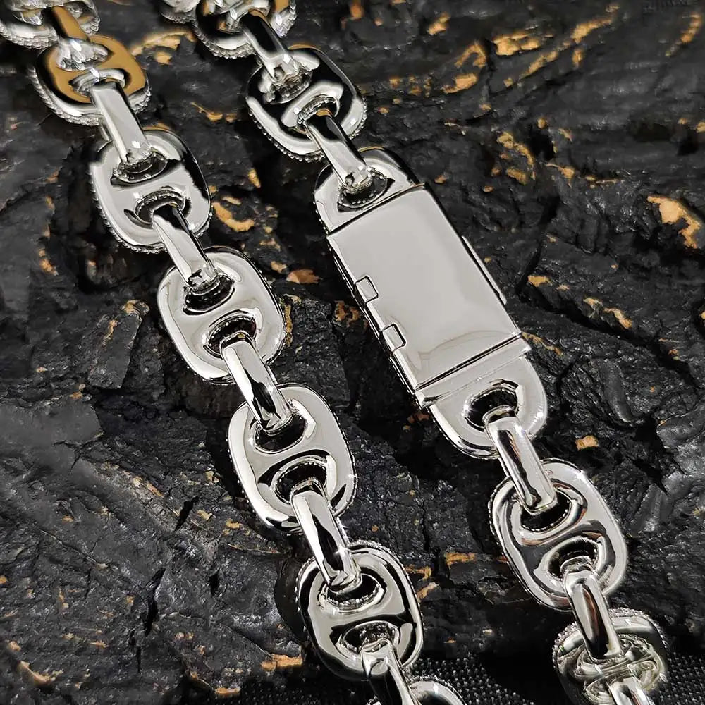 Iced Out Cuban Bracelet Stainless Steel Pig Nose