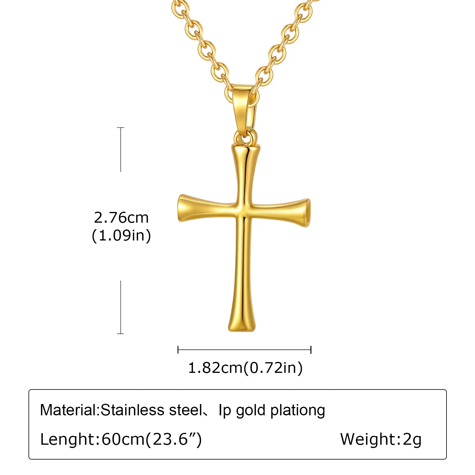 Men's Stylish Gold Color Necklace, Stainless Steel Geometric Cross Pendant Necklace, Vintage Fashion Jewelry Gift to