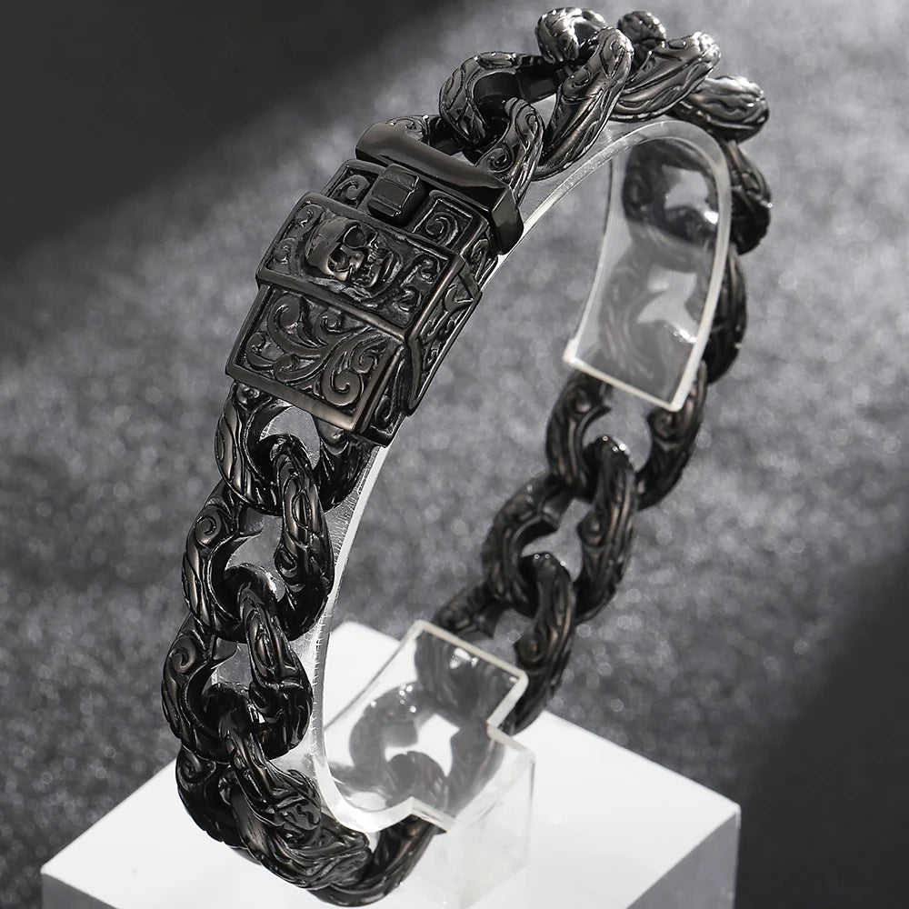Punk Skull Bracelet For Man In Black Stainless Steel Skeleton Jewelry Men's Wrist Bracelets Rockers' Jewelry