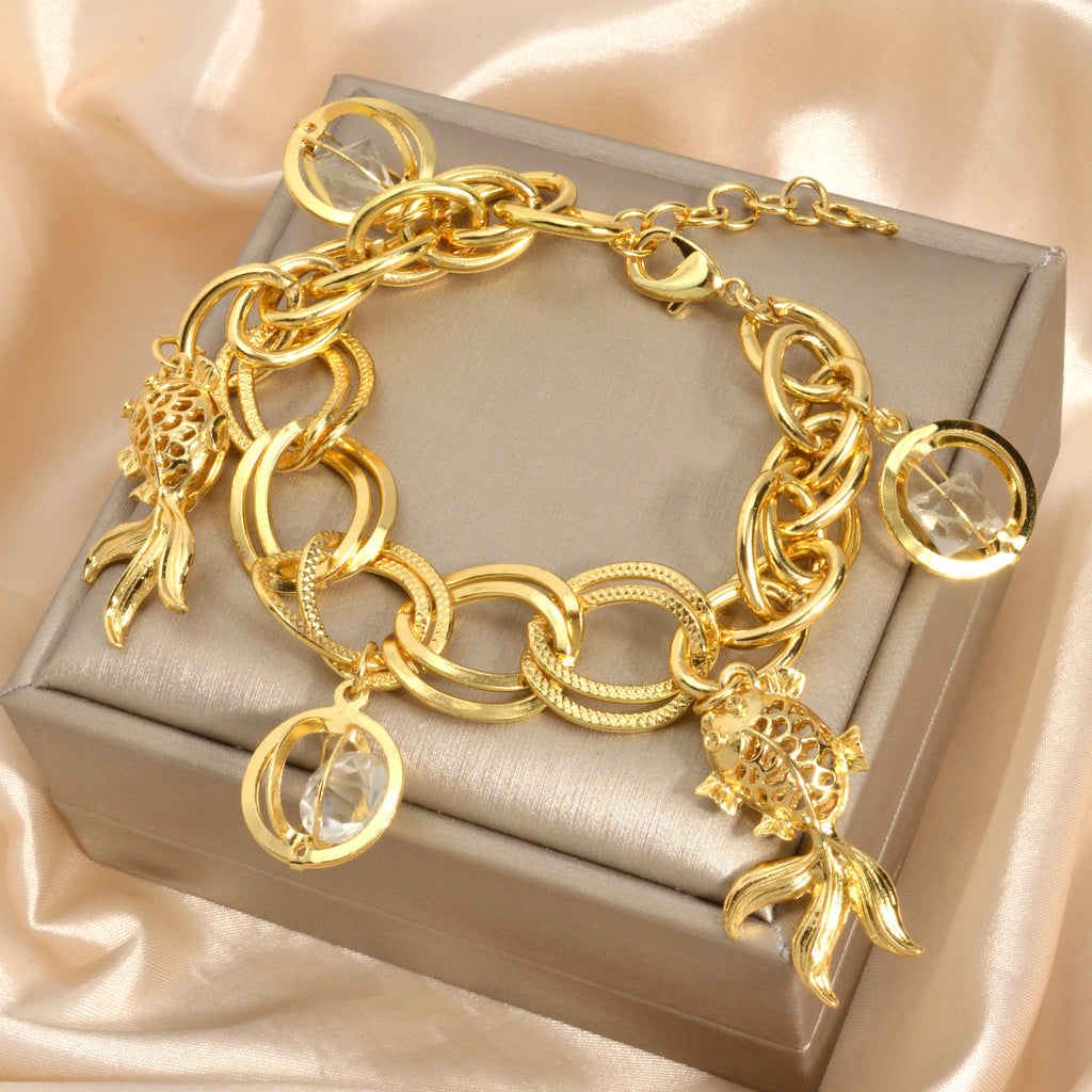 Diana Baby Link Chain Copper Gold Color Bear and Lock Bracelets for Women Wholesale Retail Fashion Jewelry Party