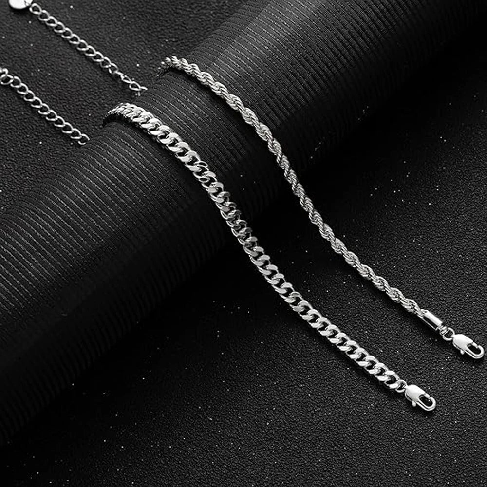 1 or 2 Pcs Chain Bracelet for Men 925 Sterling Silver Stainless Steel Bracelets Rope Cuban Link Bracelet Set for Men