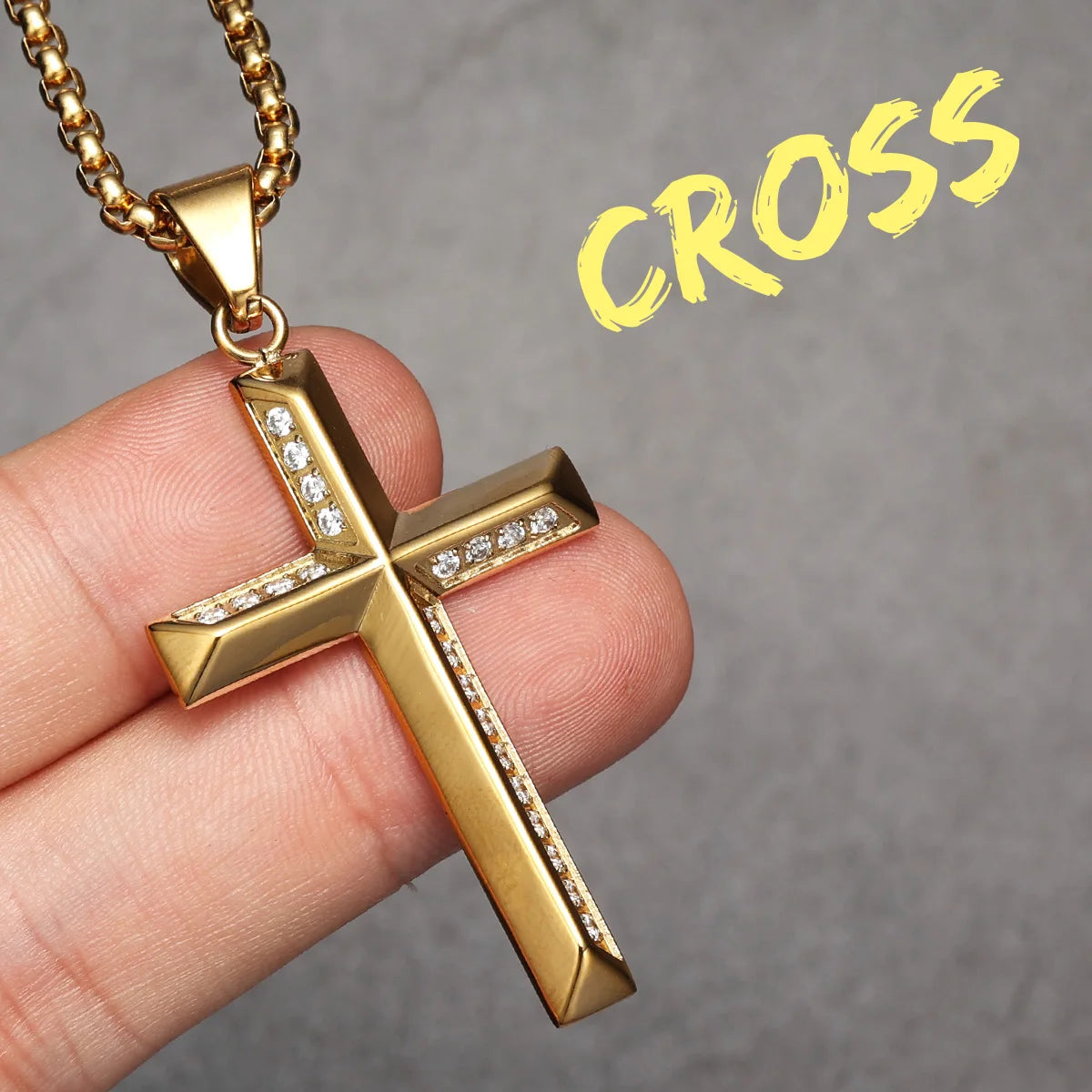 Cross Gemstone Pendant — Stainless Steel
