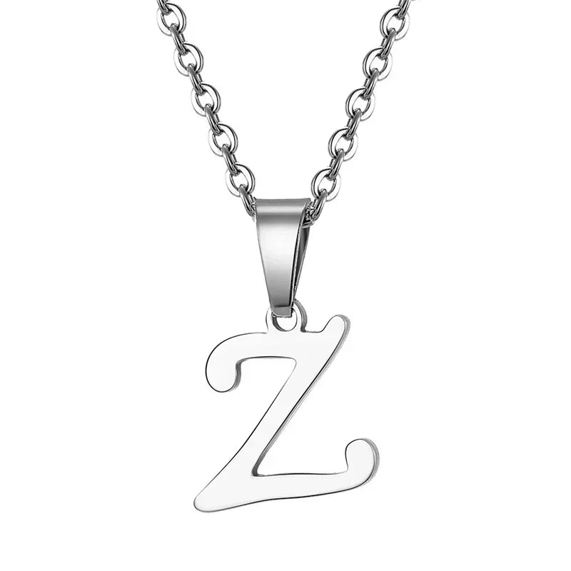 Vintage Initial Letter Pendant Necklace for Women Simple Stainless Steel Letter Glossy Clavicle Chain Choker Necklaces Jewelry