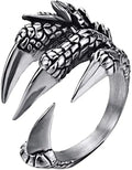 Stainless Steel Vintage Silver Dragon Claw Adjustable Opening Ring Tibetan silver Eagle Animal Rings for Men Women Punk
