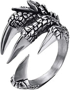 Stainless Steel Vintage Silver Dragon Claw Adjustable Opening Ring Tibetan silver Eagle Animal Rings for Men Women Punk