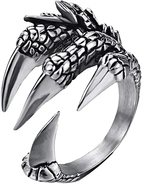 Stainless Steel Vintage Silver Dragon Claw Adjustable Opening Ring Tibetan silver Eagle Animal Rings for Men Women Punk