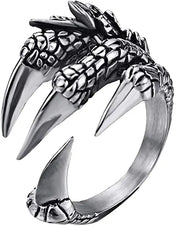 Stainless Steel Vintage Silver Dragon Claw Adjustable Opening Ring Tibetan silver Eagle Animal Rings for Men Women Punk Jewelry