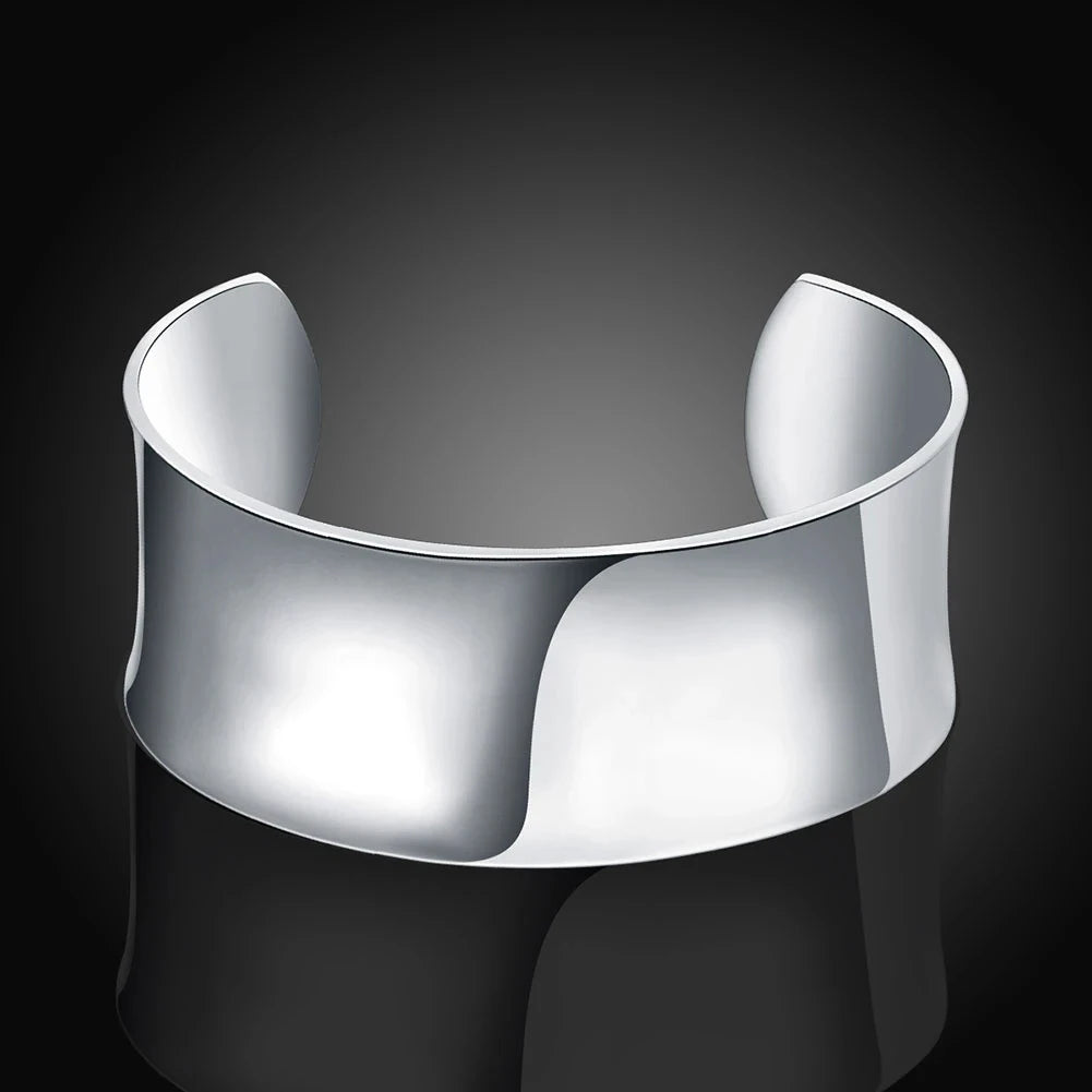 Wide Smooth Cuff Bangle Bracelet for Women — Silver-Tone
