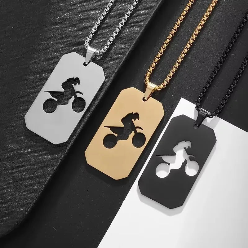 Silver Motorcycle Pendant Necklace Box Chain