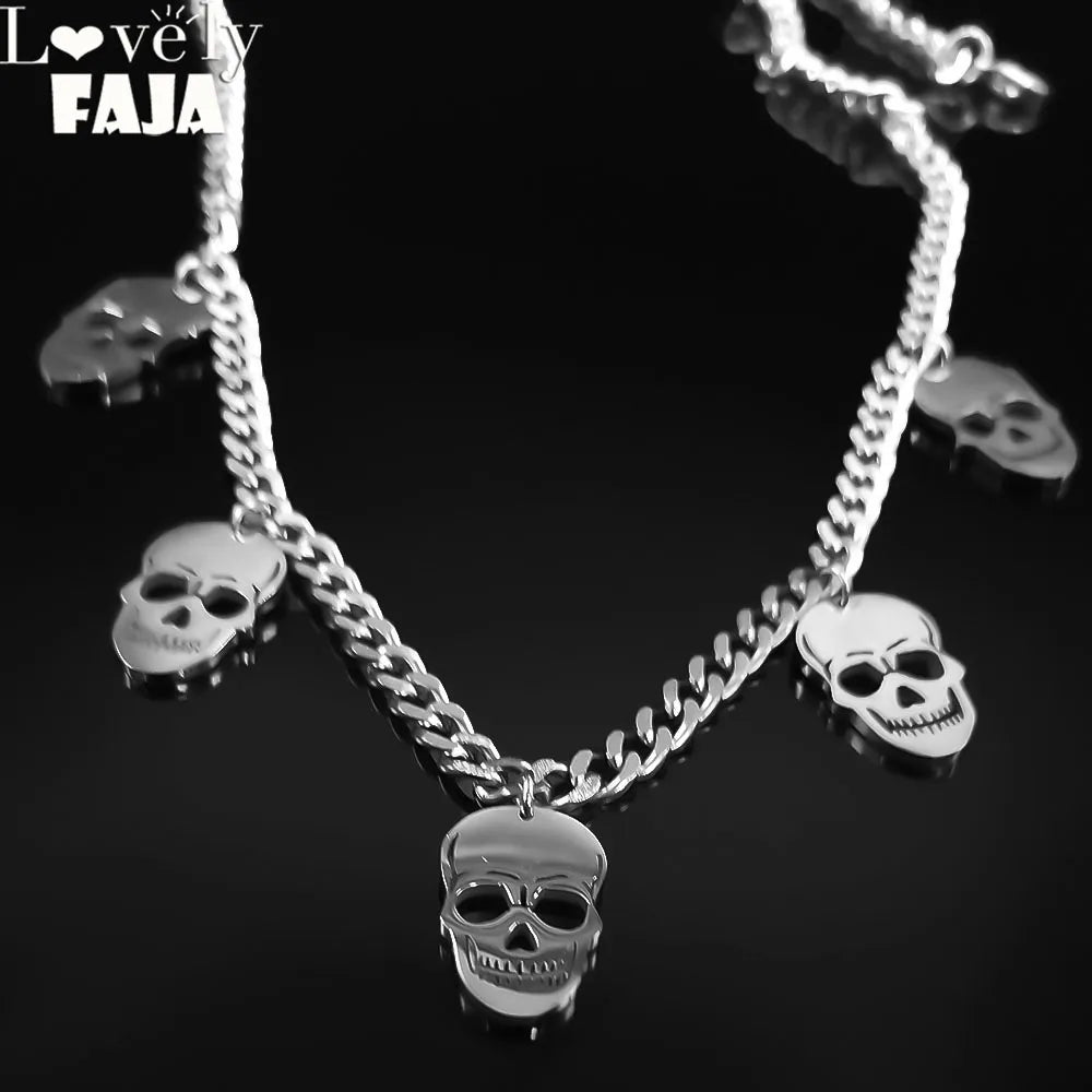 Skull Tassel Pendant Necklace — Stainless
