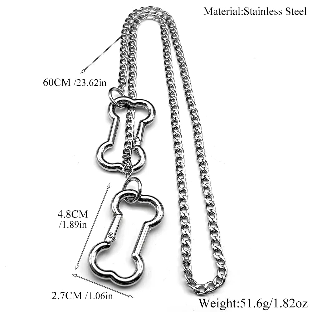 Punk Korean Dogs Bone Pendant Necklace For Women Egirl Stainless Steel Silver Color Cool Accessory Cute Diy Chain Jewelry Goth