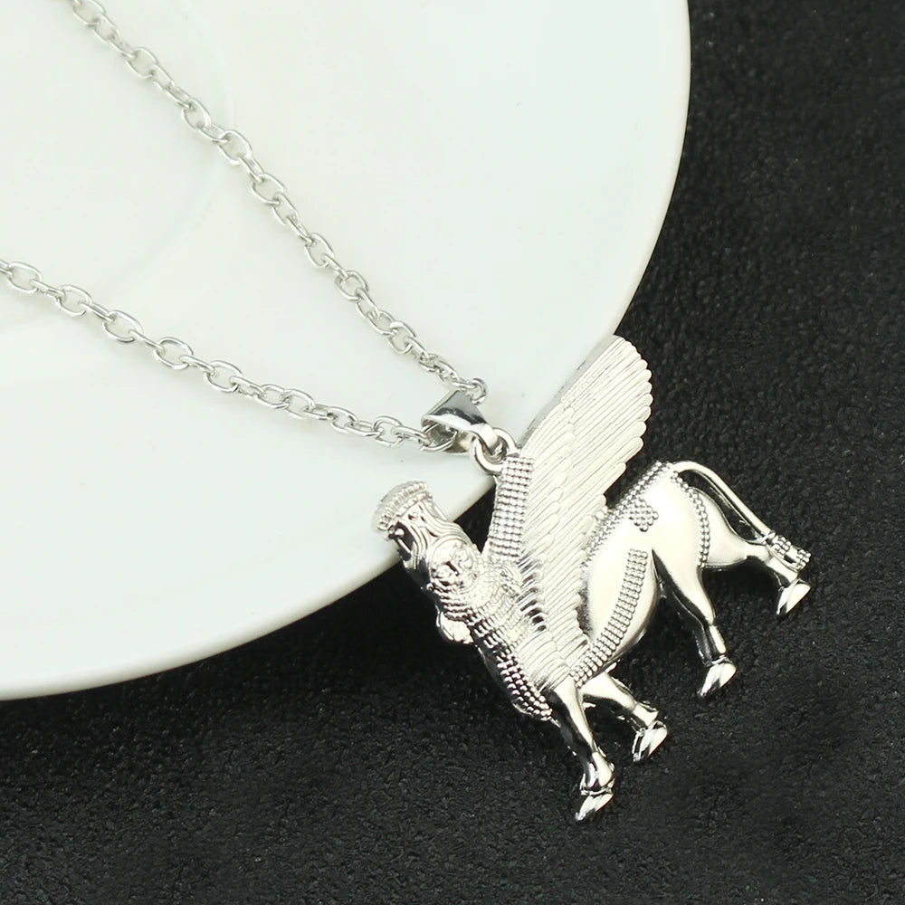 Assyrian Ashur & Lamassu Pendant Necklace — Gold or Silver-Tone