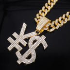 Hip Hop Exaggerated Dollar Sign Pendant,with 13mm Cuban Chain Currency Symbol Pendant Necklace for Men Rapper Charm