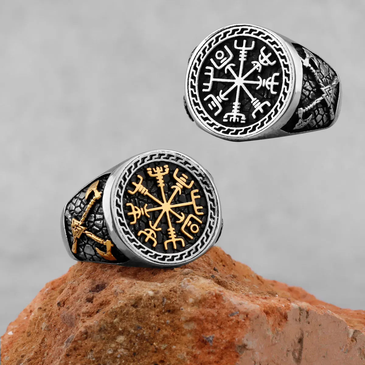 Vintage Stainless Steel Viking Amulet Ring Norse Compass Runes Men and Women Rings Teens Multi Style Jewelry Boyfriend