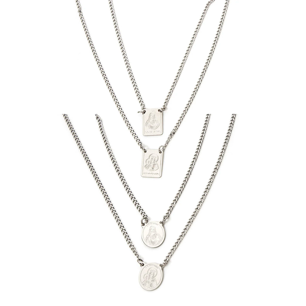 Virgin Mary Curb Chain Necklace — Silver
