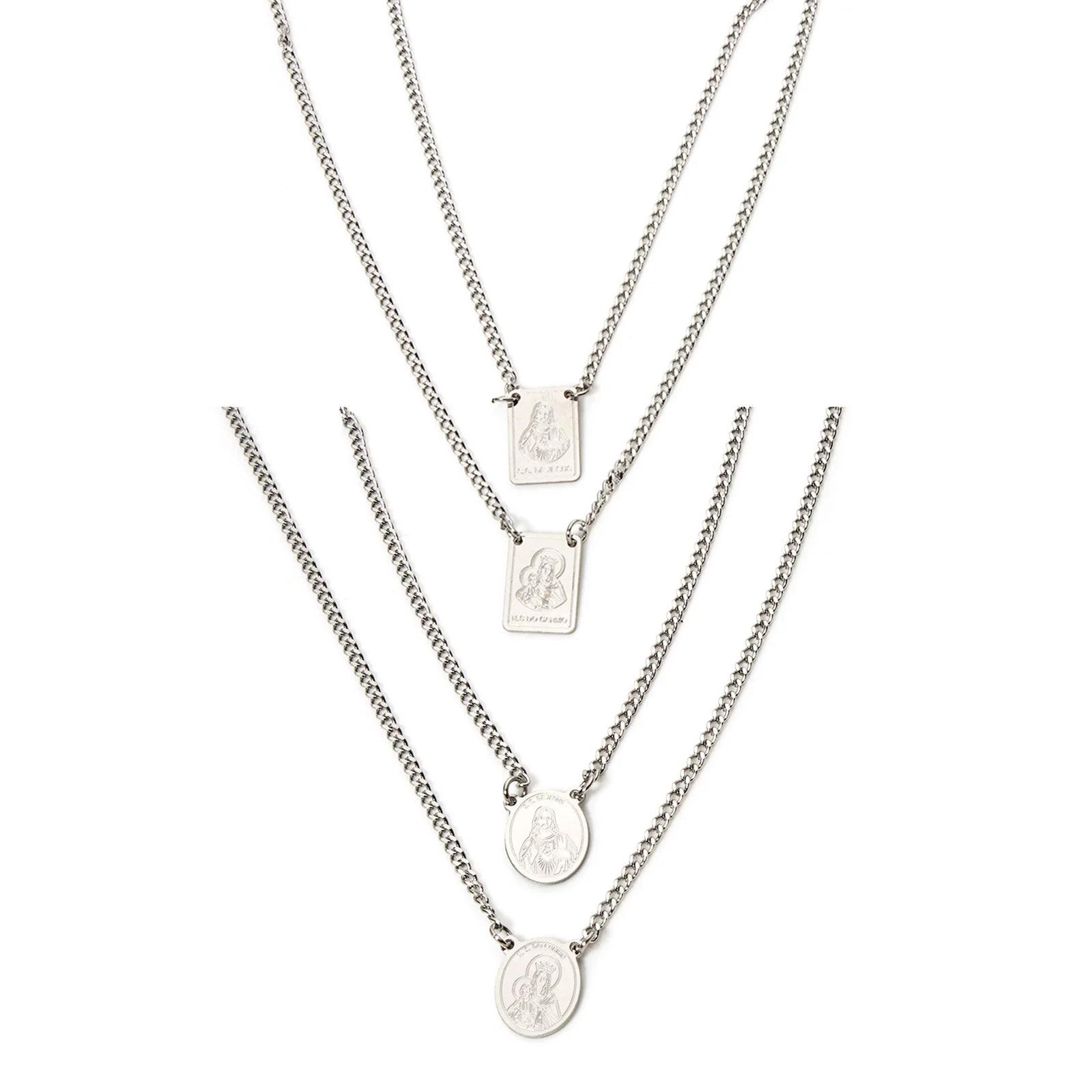 Virgin Mary Curb Chain Necklace — Silver