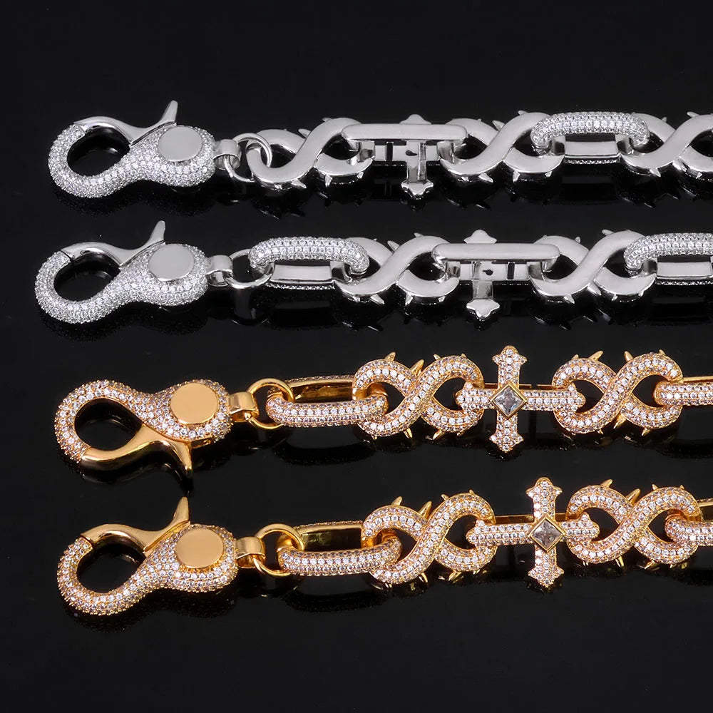 Silver Cross Chain Necklace Iced Out Infinity