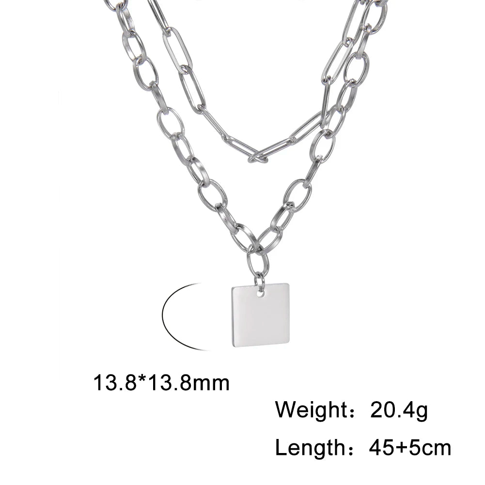 My Shape Fashion 2 Layers Lock Pendant Necklace for Men Punk Stainless Steel Clip Link Chain Necklaces Choker Male Party Jewelry