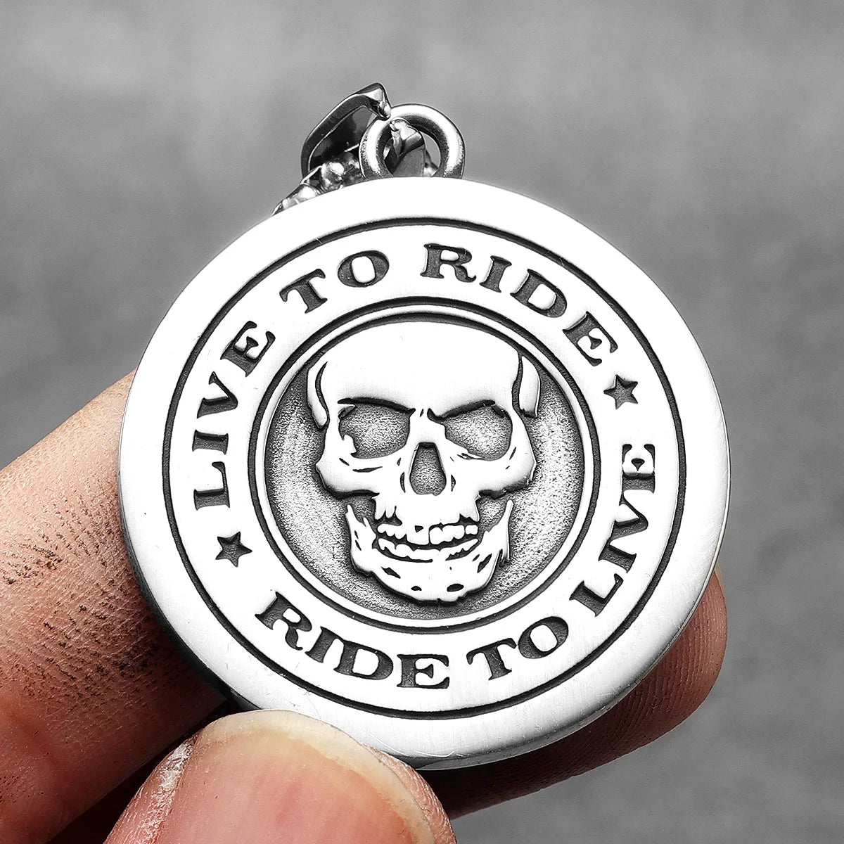 Skull Motorcycle Rider Pendant — Stainless Steel
