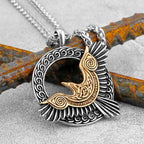 Nordic Odin Crow Skull Pendant Necklace Gothic Stainless Steel Raven Skull Compass Rune Necklace for Men Punk Jewelry