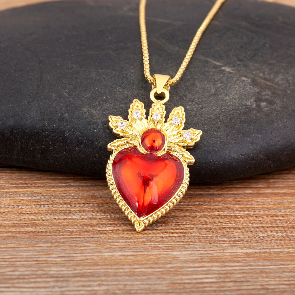 Iced Out Sacred Heart Pendant Necklace