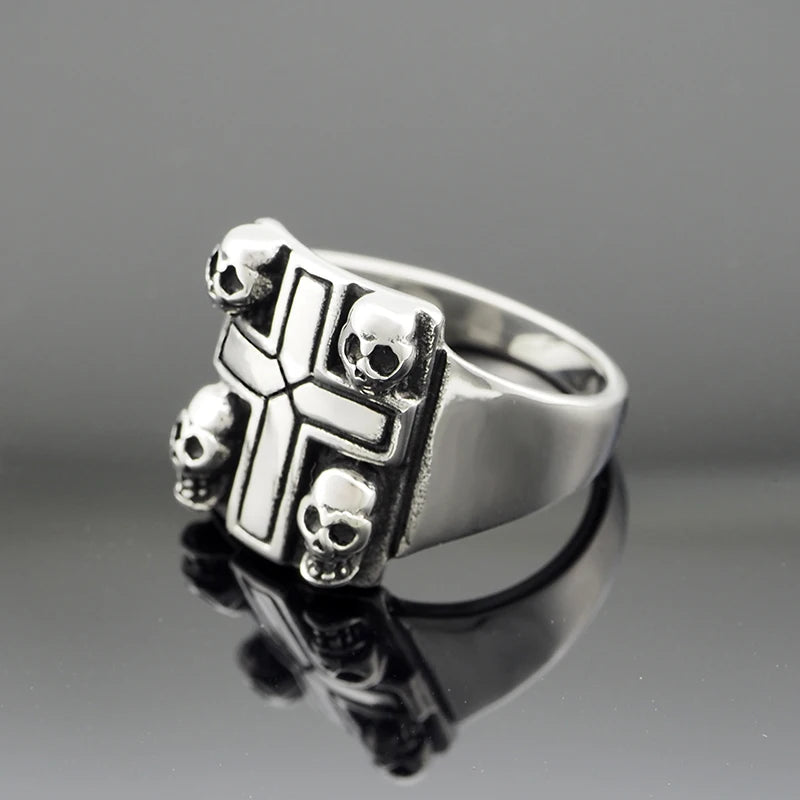 Iron Cross Skull Ring — Stainless Steel