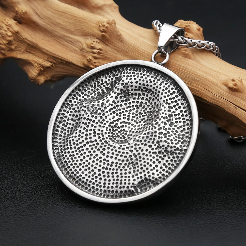 Aztec Steel Pendant Vintage Mayan Pattern Big